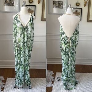 Subtle Luxury Pool To Party Green Frond Pool Swim Coverup Sundress $100 OSFM